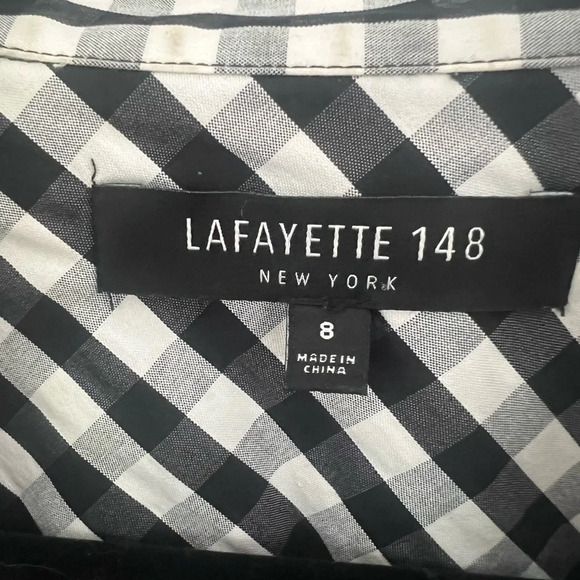 Lafayette 148 Black and White Gingham Fitted Button Down Shirt Checked Top - Picture 11 of 15